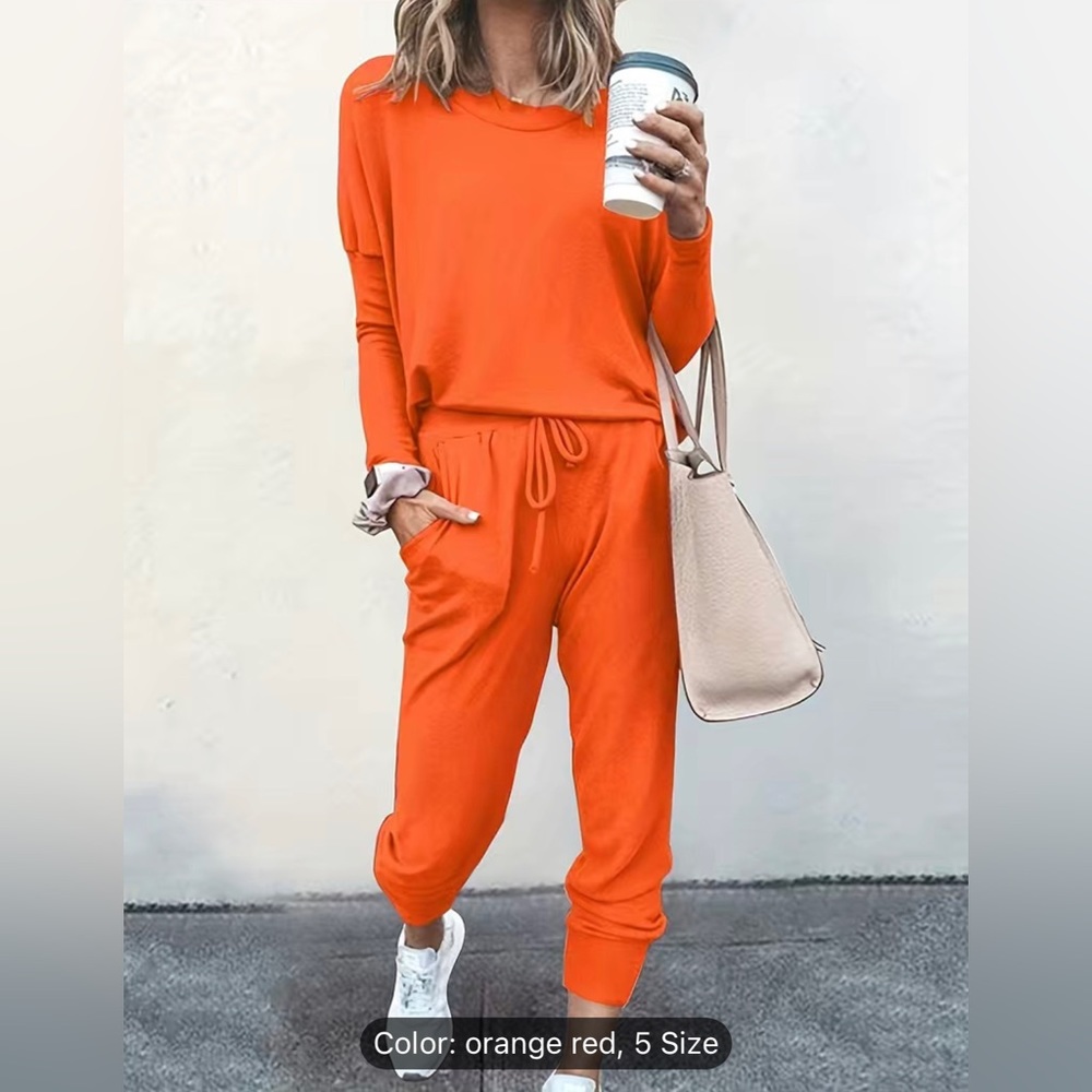 NEW 🌻Casual Solid Two-piece set-Long Sleeve T-shirt & Drawstring Pants NWOT